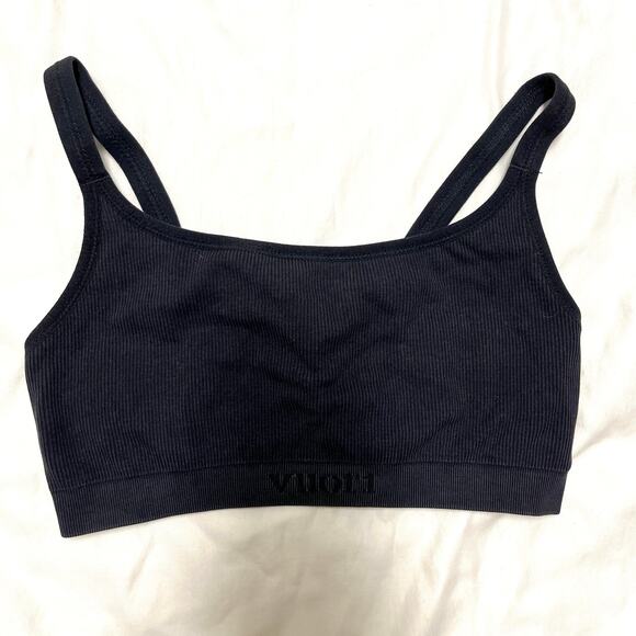 Vuori Helix Seamless Bra Black S Low Impact Ribbed Yoga Sports Bra Loungewear - Picture 2 of 9